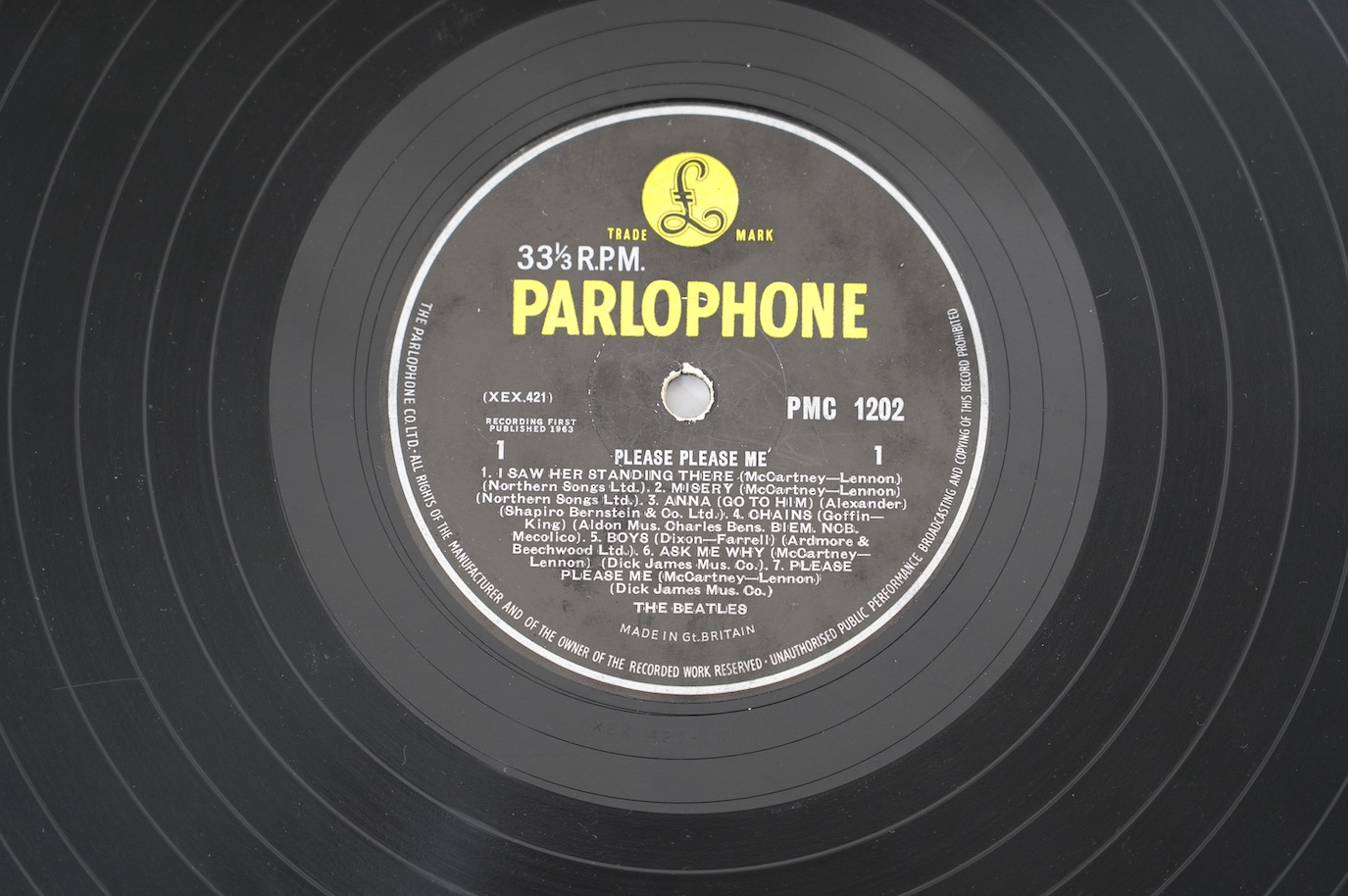 Twelve The Beatles LP record albums; Please Please Me, PMC 1202, XEX.421, two copies of With The Beatles, both PMC 1206, XEX.447, two copies of A Hard Day’s Night, both PMC 1230, XEX.481, two copies of Help!, both PMC 12